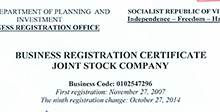 Business Registration Certificate Joint Stock Company