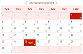 Hung King's Anniversary and Victory Day (April 30th 2018), International Labour Day (May 1st 2018)